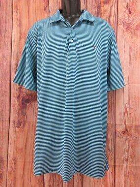 Vineyard Vines Mens Blue Striped Polo XL Whale Logo